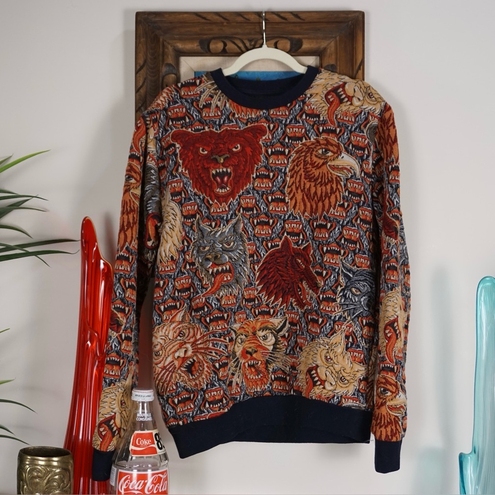 Zara rare fang eagle bear wolf jacquard crewneck M